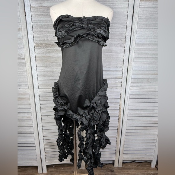 Micas Dresses & Skirts - MICAS Ruffled Fringe Strapless Midi Dress Black-XL